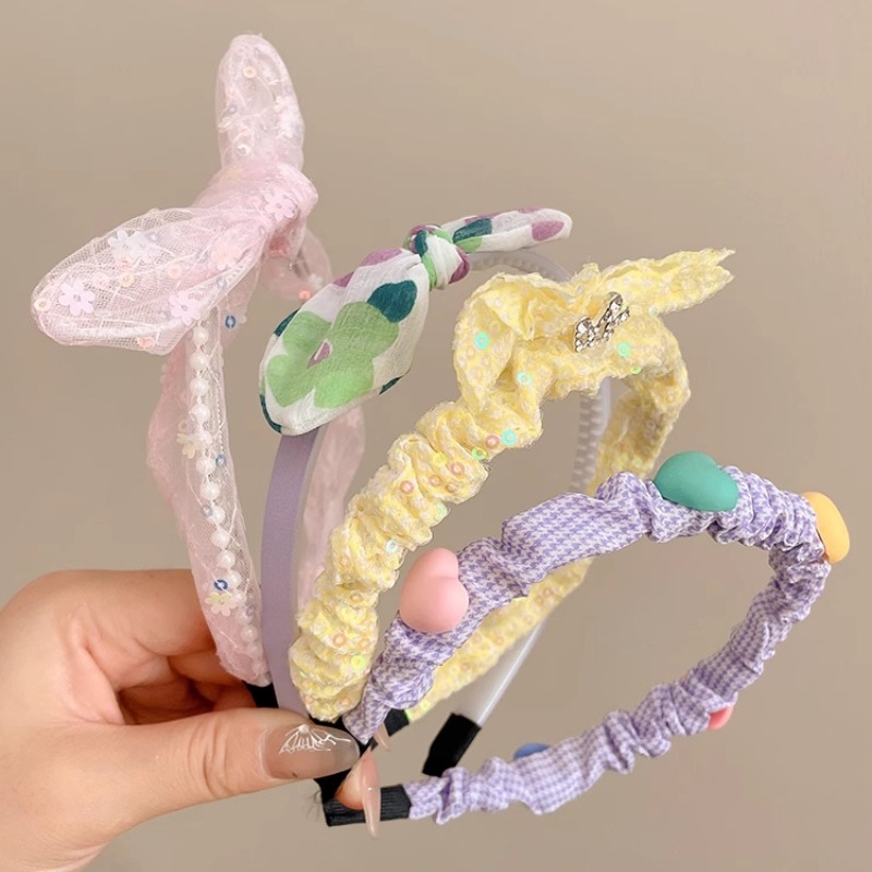 Set 3 Băng Đô Cài Tóc Đính Hoa Trà Sữa Màu Trà Sữa Dễ Thương Cho Bé Gái