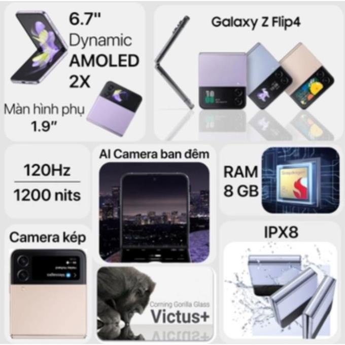Điện thoại Samsung Z Flip4 bộ nhớ 256GB - Chính hãng giá rẻ Full Màu - Bảo hành 1 đổi 1 trong 12 tháng FW2