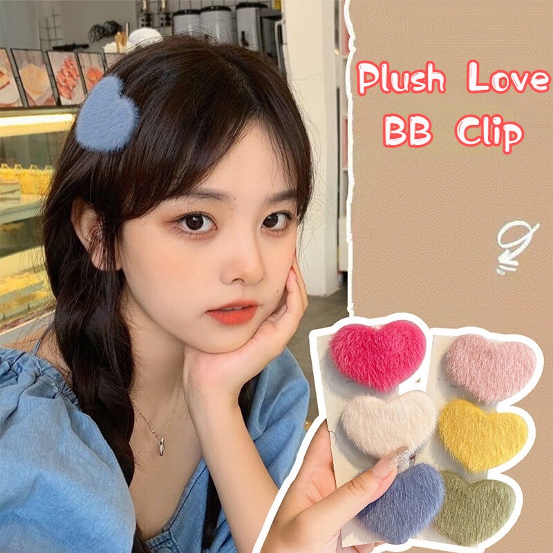 Kẹp Tóc bb Hình Trái Tim / Ngôi Sao Phủ Lông Mềm Mại Phong Cách Hàn Quốc Dễ Thương Cho Nữ