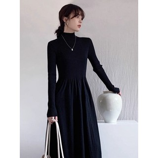 Đầm len SUGEMIUSI cổ lọ phong cách Pháp thời trang 