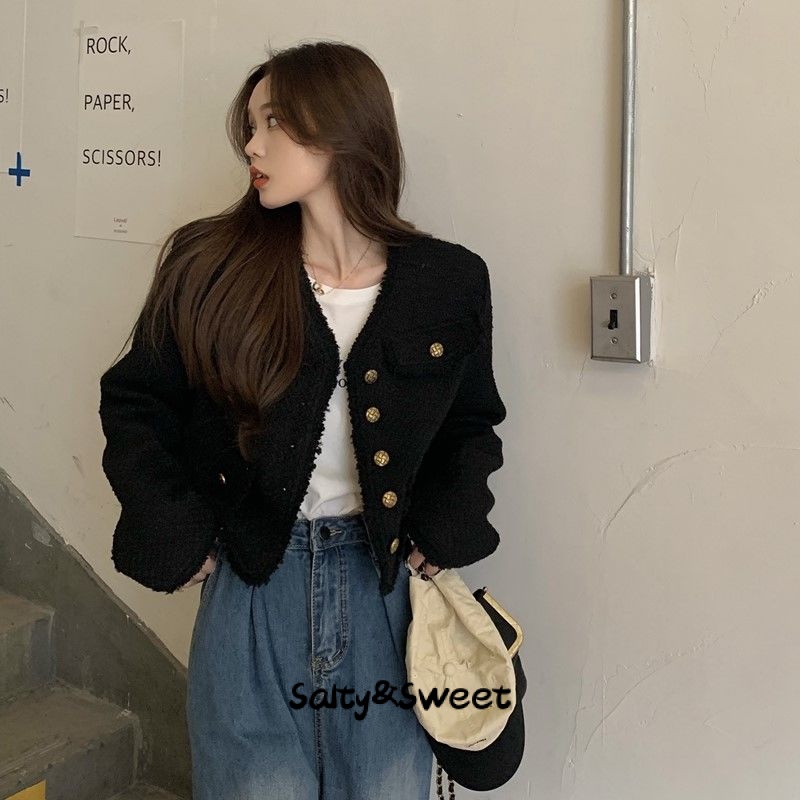 Salty&Sweet store áo dạ tweed Áo Dạ áo khoác dù áo khoác bomber cozy Popular Fashion New Style WJK23A0UZJ 43Z231026