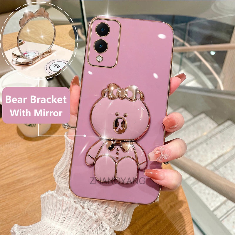 ốp lưng vivo y17s Ốp Điện Thoại TPU Silicon Mạ Điện Hình Gấu 3D Có Giá Đỡ Cho vivo y17s