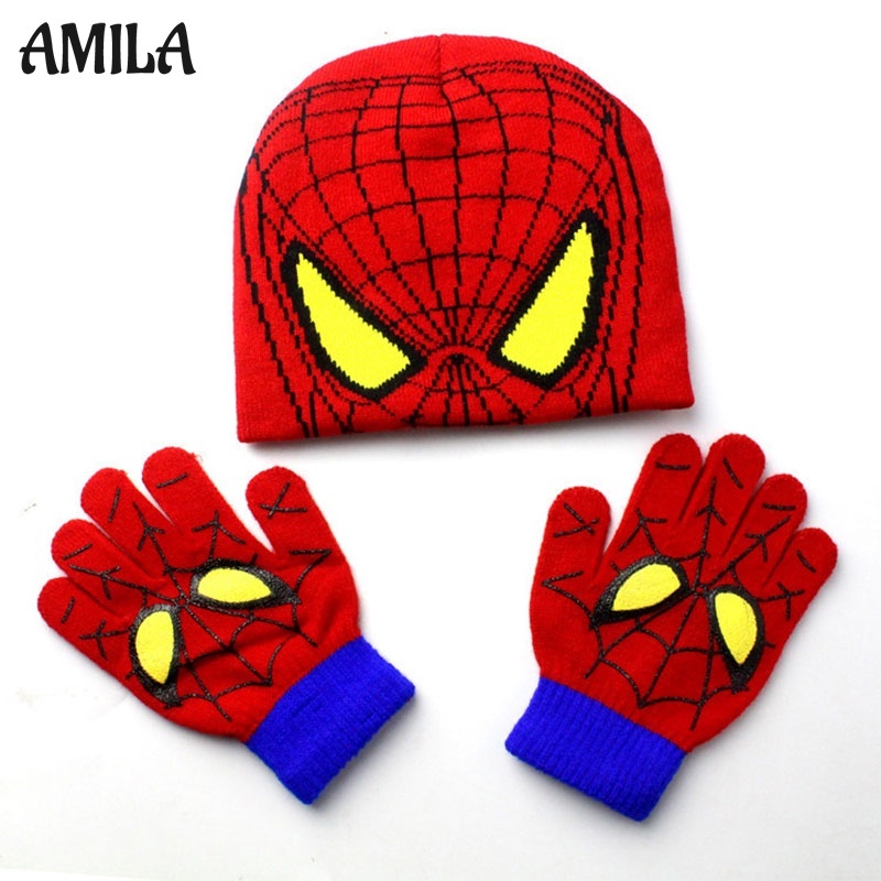 Găng Tay Dệt Kim Giữ Ấm Mùa Thu / Đông Hình Người Nhện marvel Mới Cho Trẻ Em amila