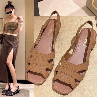 Giày Sandal Đế Xuồng Hở Mũi Phong Cách retro