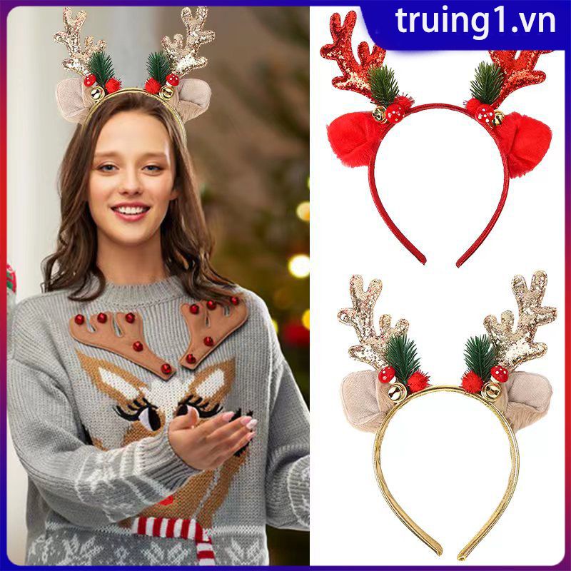 Giáng Sinh Mũ Trùm Đầu Kim Sa Lấp Lánh Gạc Tuần Lộc Tai Mũ Trùm Đầu Dành Cho Nữ Cô Gái Tiệc Hóa Trang Trí Cosplay Phụ Kiện Tóc Truing1