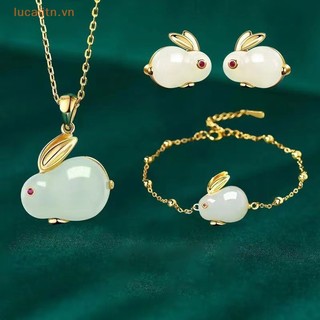 1 cặp mặt vòng cổ / nhẫn / vòng tay hình thỏ may mắn bằng ngọc bích cho nữ vn