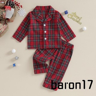  Set Đồ Ngủ 2 Món Gồm Áo Sơ Mi Tay Dài Cài Nút Kẻ Sọc Caro + Quần Dài Co Giãn Thời Trang Giáng Sinh Cho Bé 