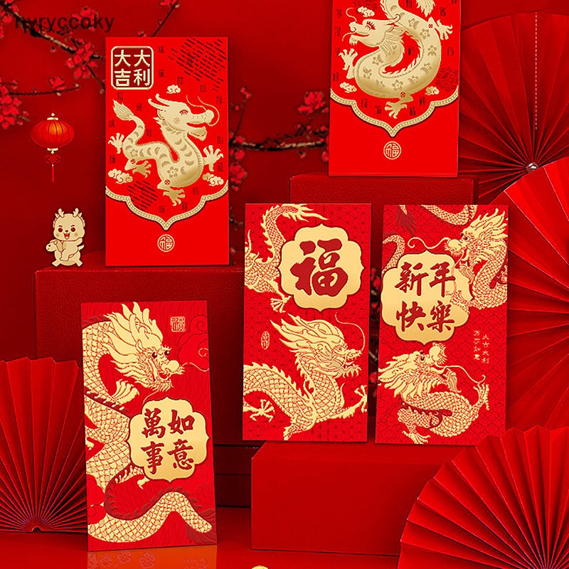 Set 6 Bao Lì Xì Hình Rồng Đỏ Năm Mới 2024 Phong Cách Trung Hoa
