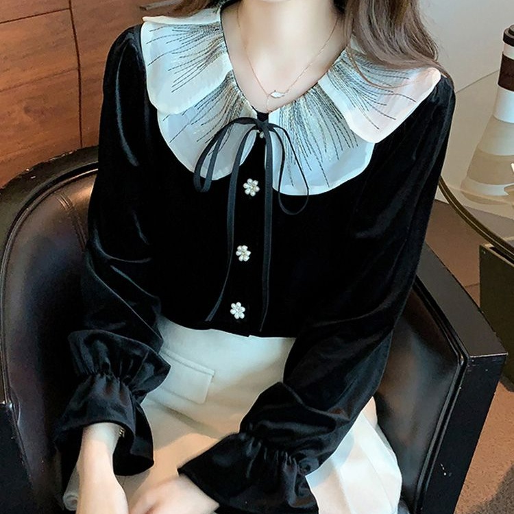 Áo Nhung Tay Dài Cột Dây Dáng Ôm Thời Trang Thu Đông Phong Cách Hàn Quốc Cho Nữ