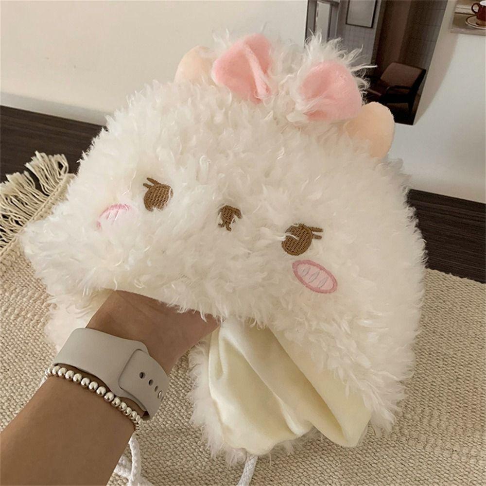 Mũ Trùm Đầu Giữ Ấm Mùa Đông Bằng Vải Bông Dày Màu Trắng Hình Cừu Dễ Thương