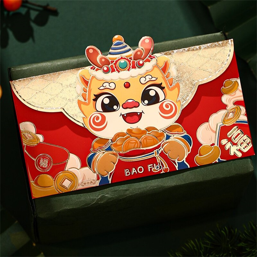 Bộ 4 Bao Lì Xì Đỏ Đóng Dấu Năm Mới 2024 In Hình Rồng