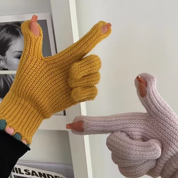 Găng Tay Len Hở Ngón Giữ Ấm Mùa Đông Có Thể Sử Dụng Màn Hình Cảm Ứng