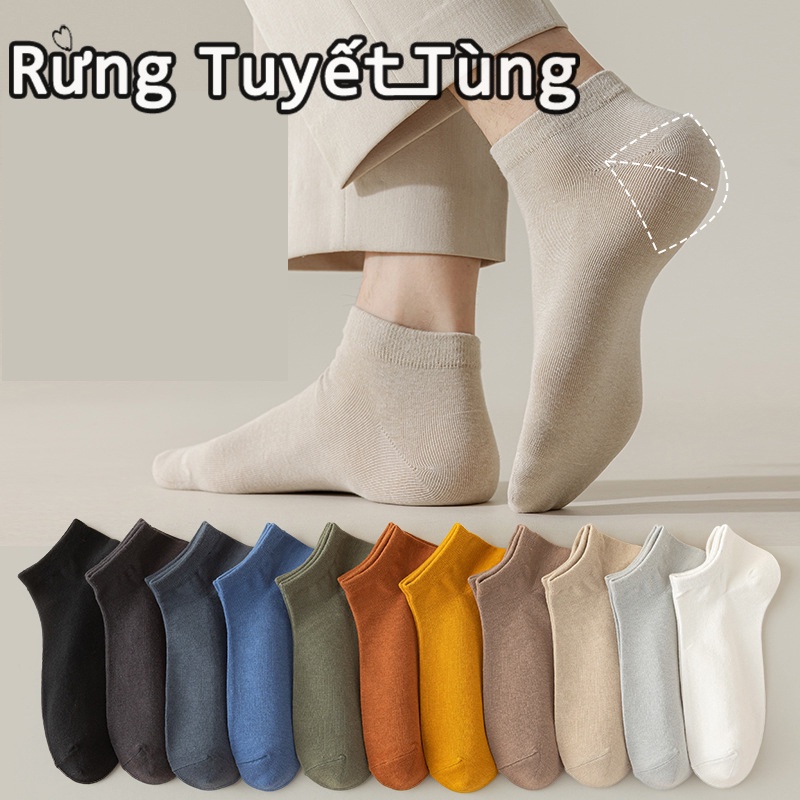 SHANMUSENLIN☘Vớ cotton Cổ Thuyền Dày Dặn Thấm Hút Mồ Hôi Màu Trơn Cho Nam