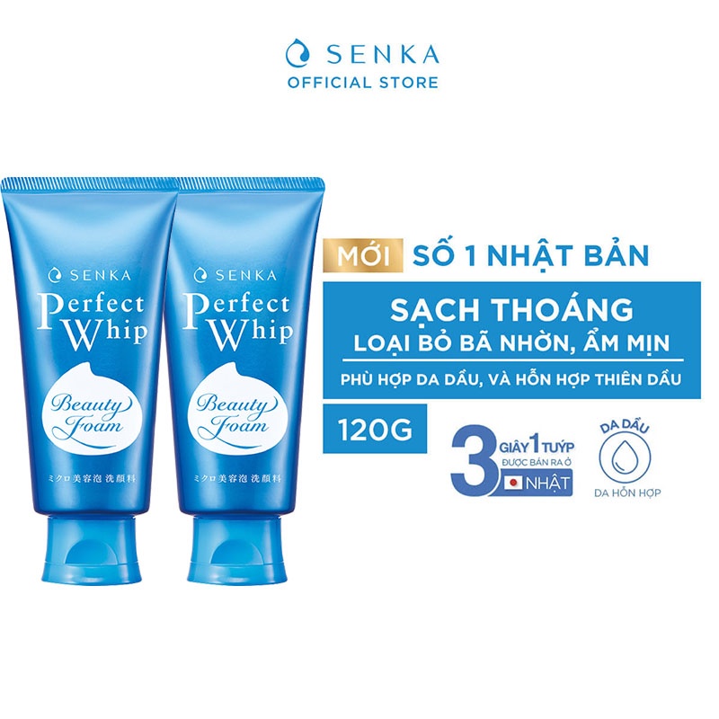 [Norin Pham x Senka] Bộ 02 Sữa rửa mặt tạo bọt chiết xuất tơ tằm trắng Senka Perfect Whip 120g/chai