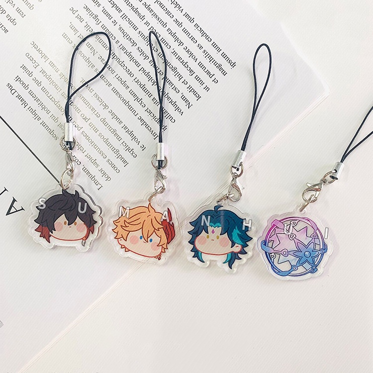 Dây treo điện thoại GENSHIN IMPACT FACE CHIBI game mica acrylic dây móc khóa ayato childe raiden yae miko cyno nilou