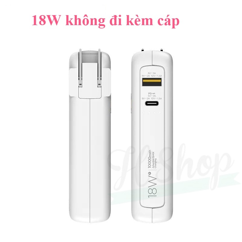 Sạc dự phòng kiêm Cốc sạc  PISEN QUICK High Power Box 10000mAh OWN 22.5W / 18W kèm chân cắm,2 cáp C/L-Hàng chính hãng