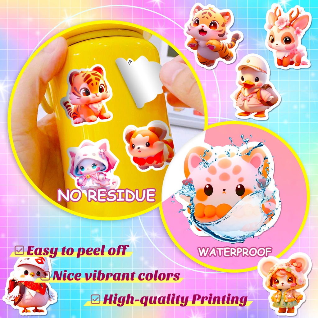 50 Miếng Dán 3d Hình Động Vật Dễ Thương Trang Trí Mũ Bảo Hiểm