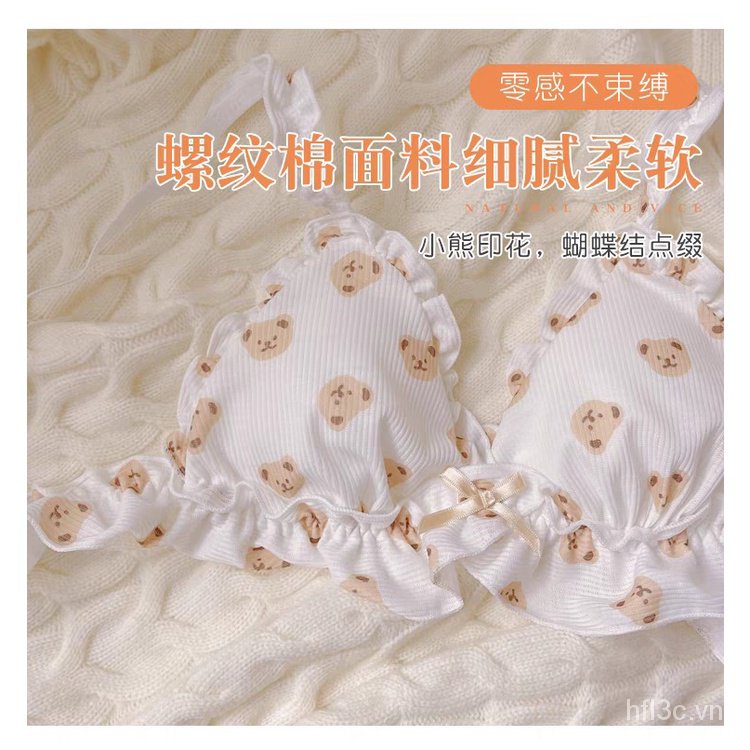 Set Đồ Lót 1 Món Không Dây Phối Bèo Nhún In Hình Gấu Hoạt Hình Nhật Bản Dễ Thương Cho Bạn Gái