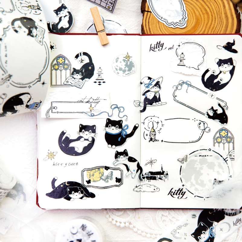 Băng Keo Giấy washi 38 / 50mm * 2 m Họa Tiết Mèo Dễ Thương Chống Thấm Nước Trang Trí Sổ Tay