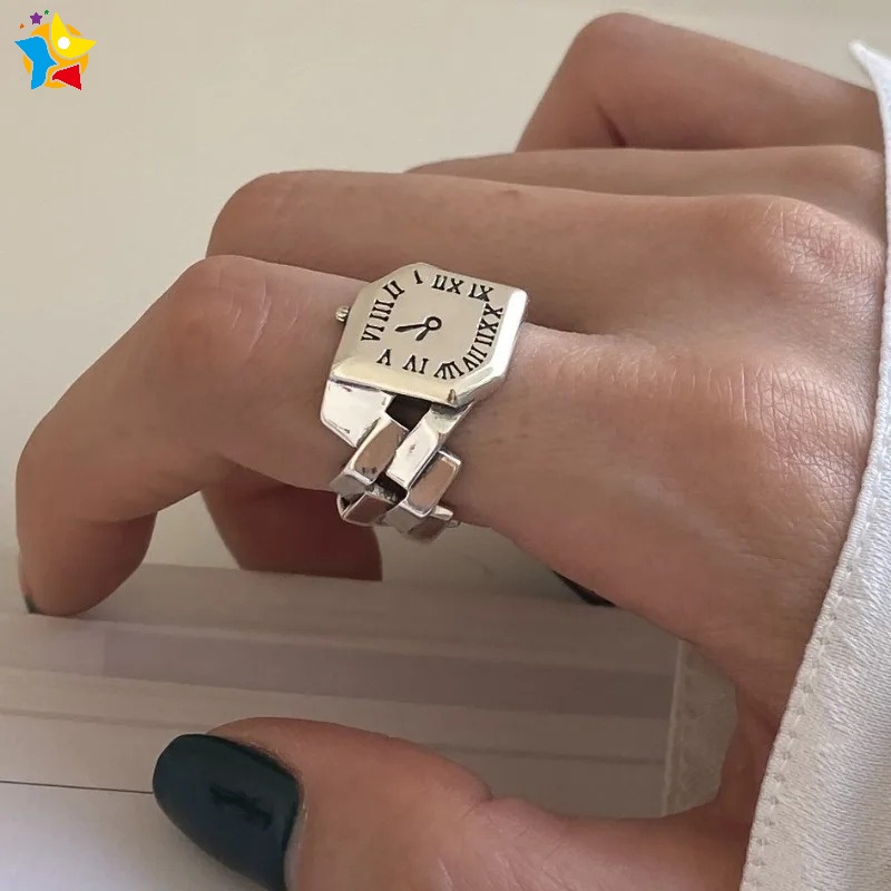 Nhẫn Đồng Hồ Số La Mã Màu Sắc Cổ Điển Sáng Tạo Có Thể Điều Chỉnh Dành Cho Nam Nữ