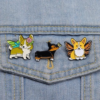 Dễ thương ghim cài áo hình cún corgi / bươm bướm / cún hoạt hình bằng kim loại
