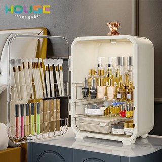 Tủ mỹ phẩm, hộp đựng mỹ phẩm có đèn led, tủ đựng mỹ phẩm gấu Bearbrick tặng kèm gương có nắp đóng chống bụi nhựa ABSBOKI