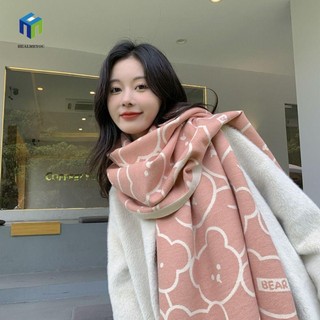 Khăn choàng cổ dài HEALMEYOU dệt kim cashmere mềm mại dày dặn ấm áp họa tiết kẻ sọc cho học sinh