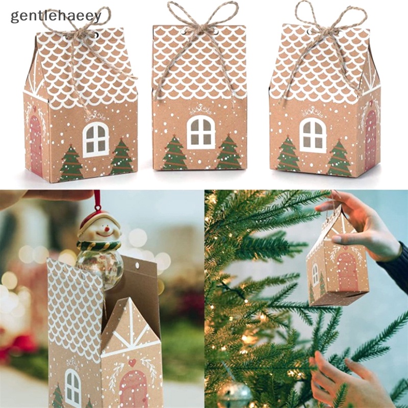 Gent Set 10 Hộp Giấy kraft Hình Ngôi Nhà Có Dây Treo Đựng Kẹo Trang Trí Cây Thông Noel
