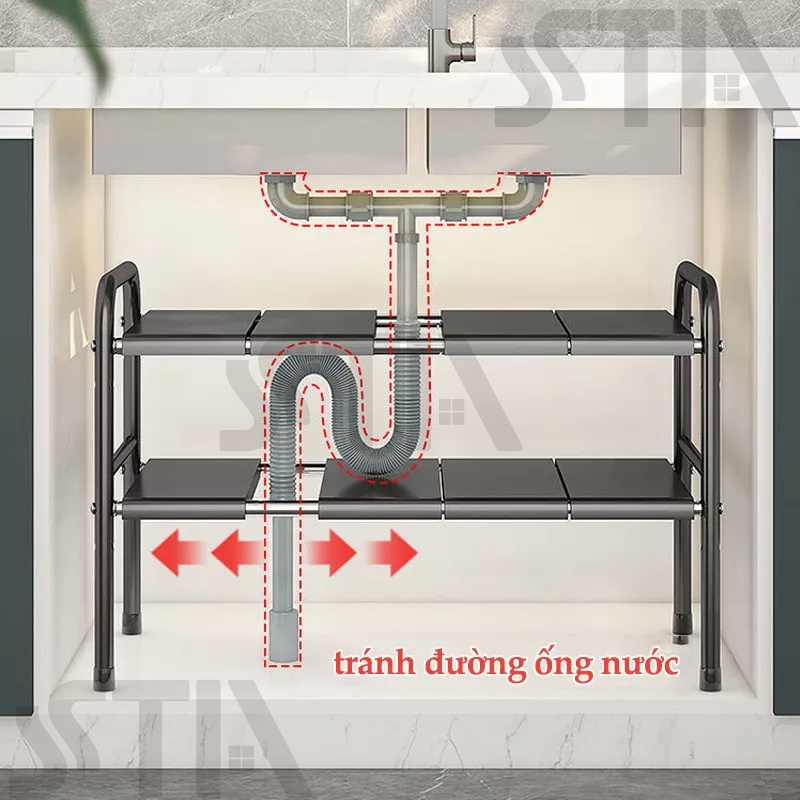 Kệ Gầm Bếp 2 Tầng Đa Năng Kệ Để Đồ Nhà Bếp Đa Năng Kệ Để Xoong Nồi, Kệ Gầm Bồn Rửa