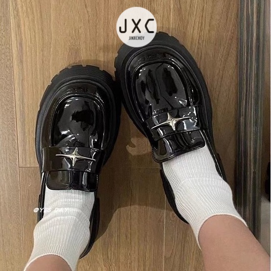 JINxCHOYGiày Lười Da pu Mũi Tròn Phong Cách Anh Quốc Thời Trang Cho Nữgiày búp bê nữ dép nữ