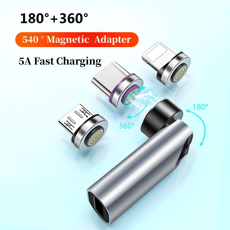 Đầu Chuyển Đổi 3 Trong 1 Từ Tính Cổng micro usb type c Sạc Nhanh 5a 540° Đồ Nối Điện Thoại Từ Tính Chuyên Dụng Cho Nam Nữ