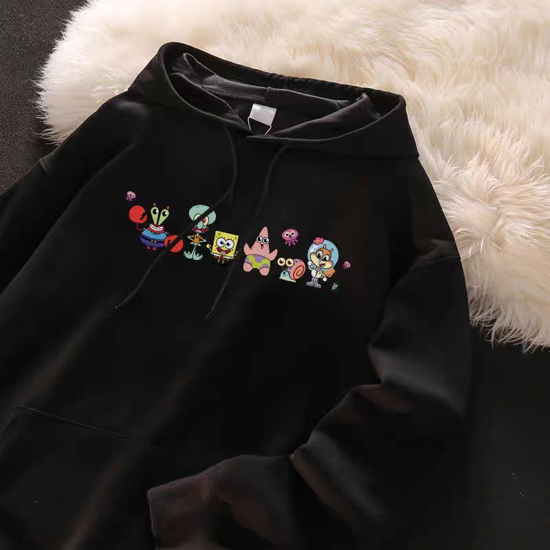 Áo hoodie Tay Dài Oversize In Họa Tiết Hoạt Hình spongebob Phong Cách Nhật Bản Dễ Thương Thời Trang Mùa Thu Cho Nữ