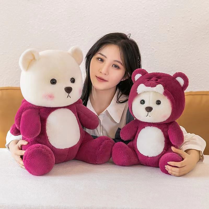 Gấu Nhồi Bông Đội Mũ Tai Gấu Dâu Tây Dễ Thương Dùng Làm Quà Tặng Sinh Nhật Cho Bé