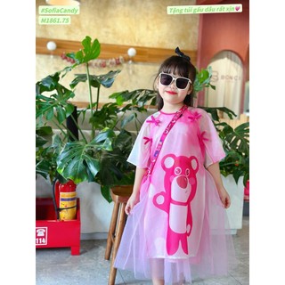 Áo dài Gấu dâu đính nơ- ZUNkids