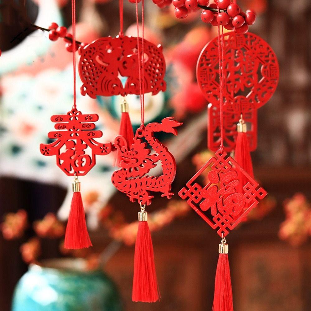 Avalentine Mặt Dây Chuyền Gỗ Hình Rồng Phối Tua Rua Phong Cách Trung Hoa Sáng Tạo Trang Trí Năm Mới