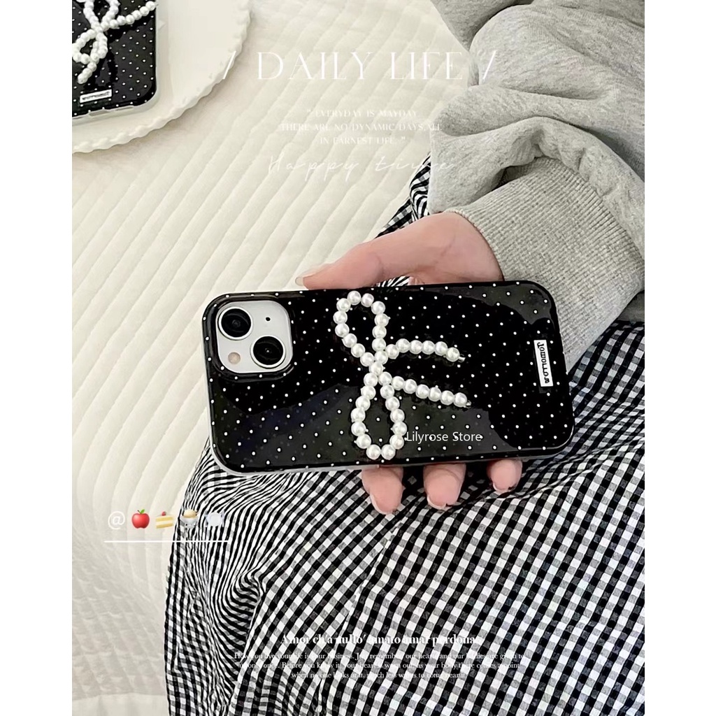 Ốp Điện Thoại Đính Nơ Bướm Trắng Đen Cho iphone 15 pro max 14 13 pro