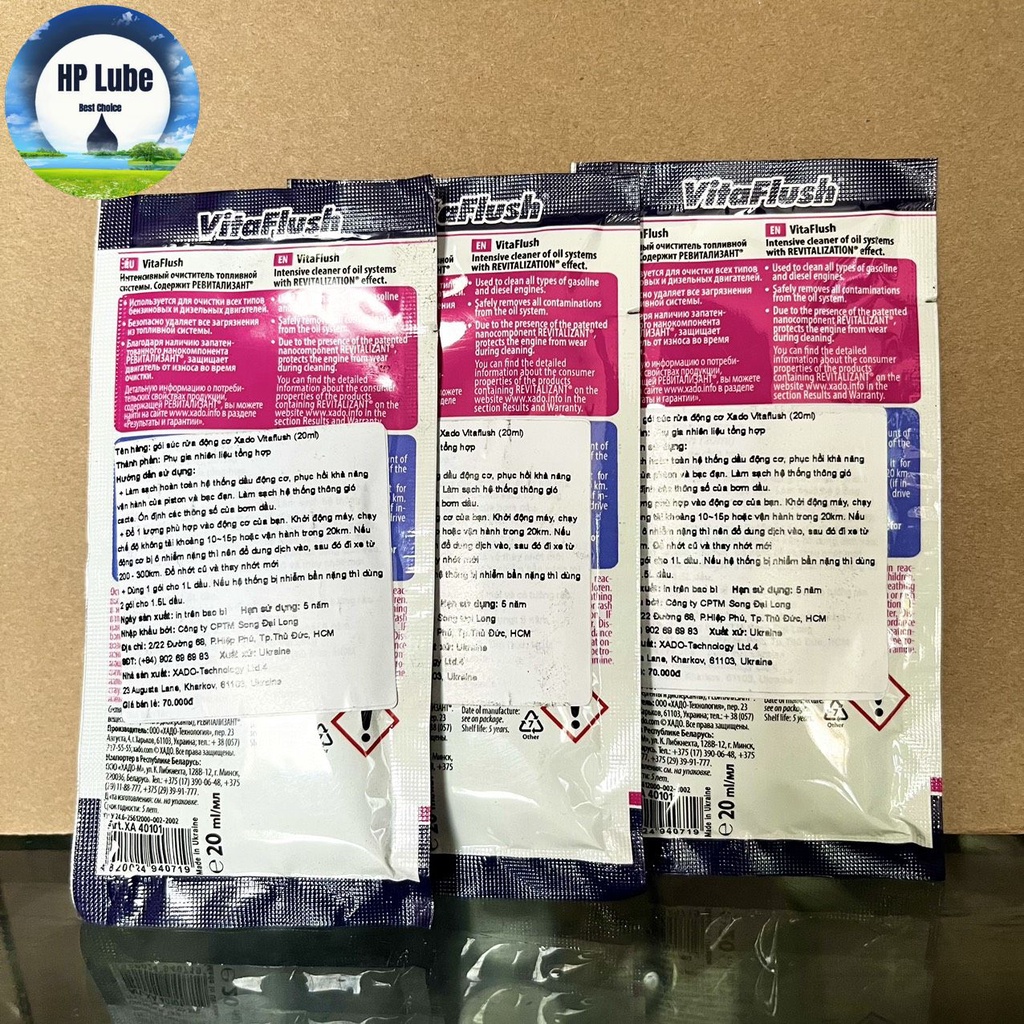 Súc Động Cơ Xado Vitaflush Gói 20ml, Làm Sạch Mặt Động Cơ, Loại Bỏ Cặn Carbon, Chống Mài Mòn Động Cơ