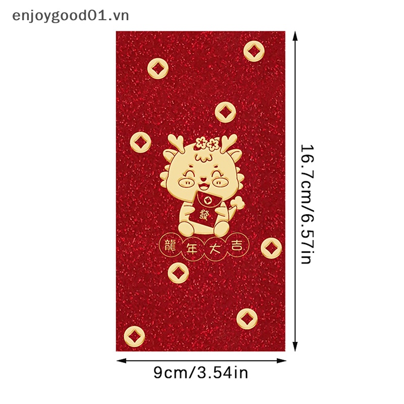 Set 6 Bao Lì Xì Màu Đỏ Họa Tiết Rồng Năm Mới 2024 Phong Cách Trung Hoa