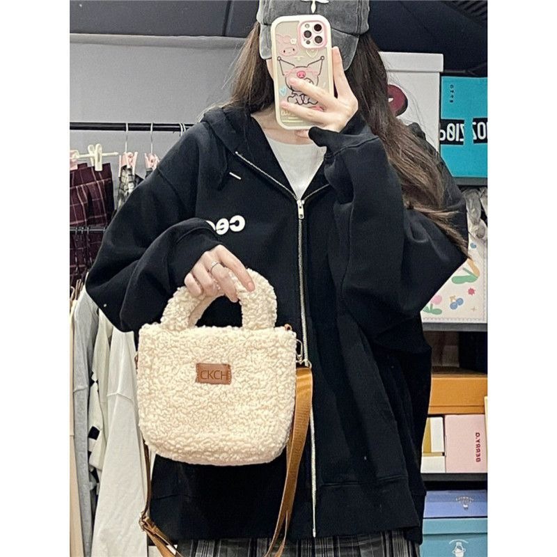 Túi Đeo Chéo Nữ Cashmere Phong Cách Hàn Quốc Thời Trang Đơn Giản Một Vai Đeo Chéo Túi Lông Thú Mùa Thu Đông