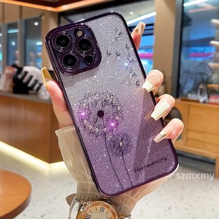 Ốp Điện Thoại Bồ Công Anh Mạ Điện Gradient Cho Iphone 16 15 12 13 14 11 Pro max 7 / 8 Plus x / xs max xr Silicon Trong Suốt Màu Tím Đậm Bảo Vệ Giọt Vỏ Mềm