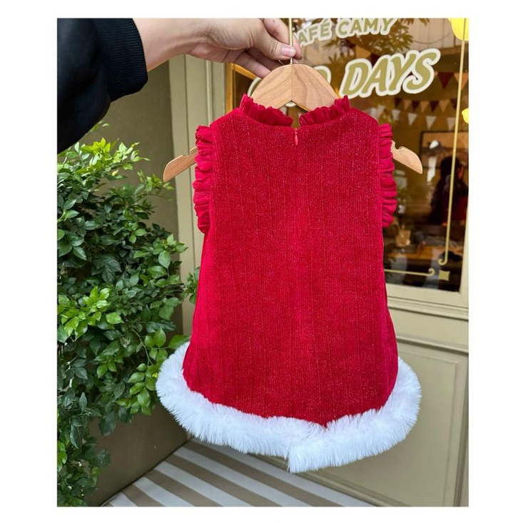 Váy Gile Đỏ Viền Trắng Đính Bông Cho Bé