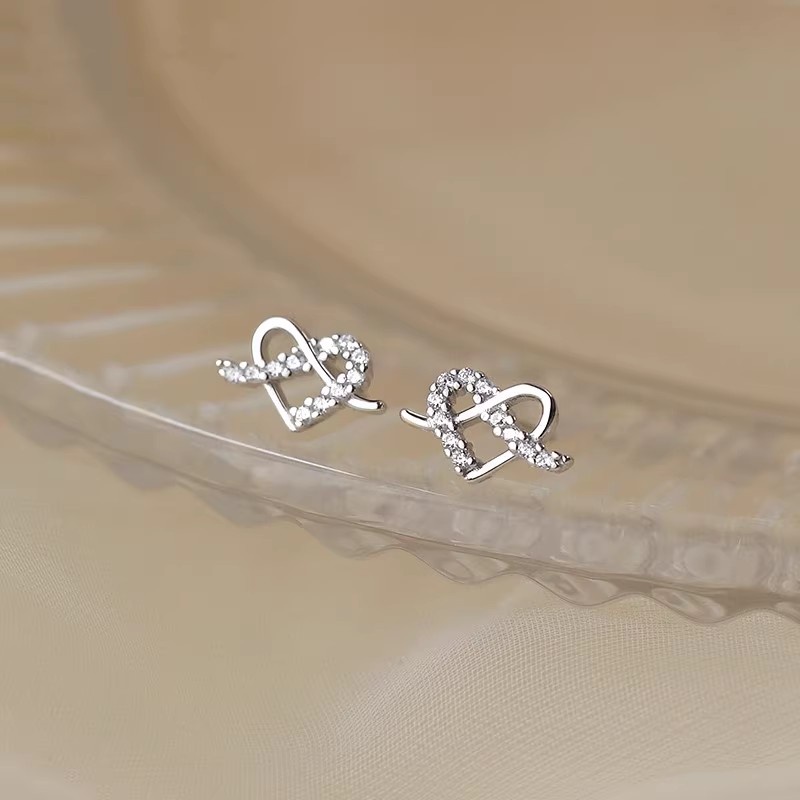 Khuyên Tai Bạc Đính Đá zircon Trái Tim Lấp Lánh Thời Trang Hàn Quốc Cho Nữ