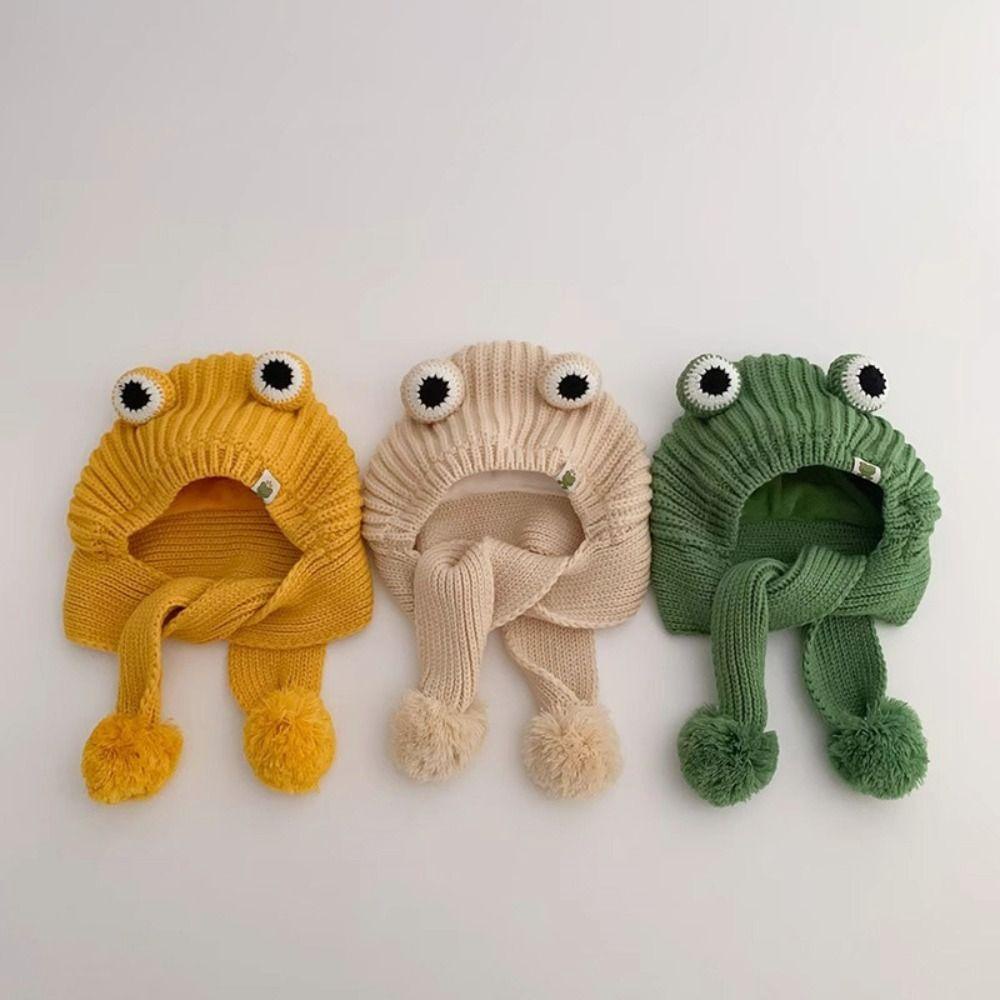 1 Set Mũ + Khăn Choàng Cổ + Khăn Choàng Cổ Bằng Vải Bông Mềm Giữ Ấm Hình Ếch Hoạt Hình Dành Cho Bé 2-8 Tuổi