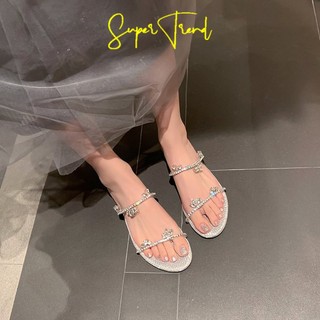 Dép Sandal Hở Ngón Mũi Tròn Đính Đá Đơn Giản Thời Trang Mới