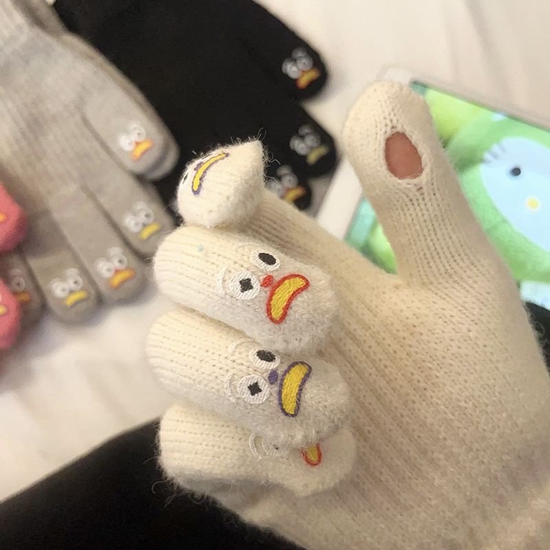 Găng Tay Len Dệt Kim Dày Dặn Giữ Ấm Mùa Đông Họa Tiết Hoạt Hình Dễ Thương Có Thể Dùng Màn Hình Cảm Ứng Dành Cho Nữ