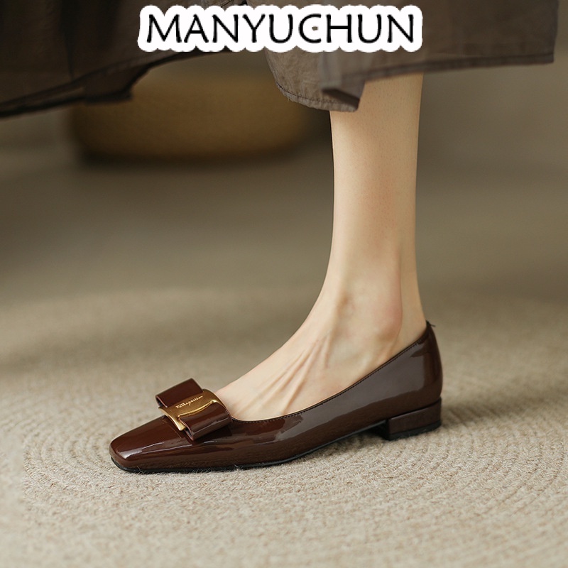 MANYUCHUN Giày Búp Bê Da Cao Cấp Phong Cách Pháp Thanh Lịch Dành Cho Nữ da mềm Sal thời trang công sở đẹp cao cấp Hiện đại Phong cách đơn giản Chất lượng cao Thấm hút mồ hôi FLF23B0KZS 48Z231201