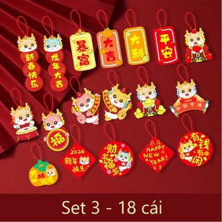 Dây liễn tài lộc treo đào mai cây cảnh, set 18 thẻ treo trang trí bình đào đông tài lộc hình rồng năm 2024
