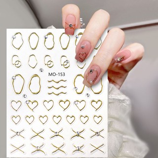 UR SUGAR Miếng Dán Trang Trí Móng Tay 3d Bằng Đồng Họa Tiết Cẩm Thạch Hình Học Dạng Trượt Màu Vàng Kim Loại