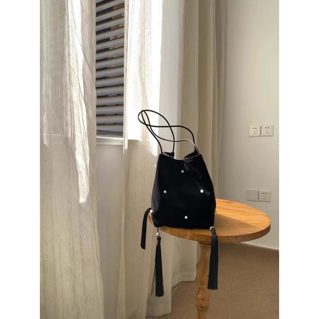 Túi Xách Đeo Vai Đan Len Màu Đen Dung Tích Lớn Phong Cách Trung Hoa Thời Trang Thu Đông Hàng Mới 2023 Dành Cho Bạn Nữ