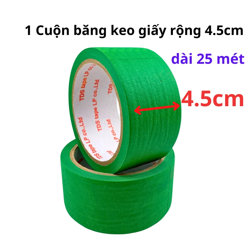1 Cuộn băng keo giấy màu xanh lá, rộng 4.5cm, dài 25 mét, lõi giấy 3mm - Siêu Thị Băng Keo